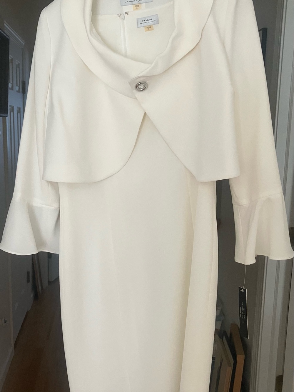 Tahari ASL Ivory Midi Dress with Cropped Jacket